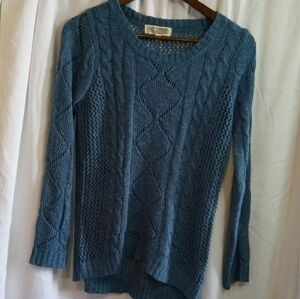 Pink Rose Medium Thin See Thru Textured Scoop-Neck Cable Sweater in Blue Casual